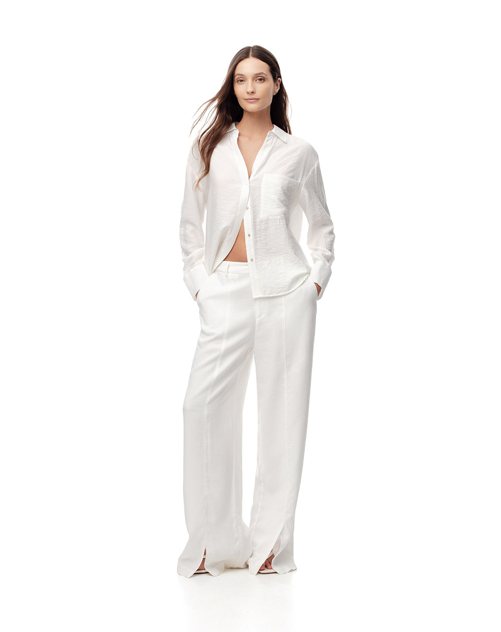 Camisa manga larga regular blanca mujer