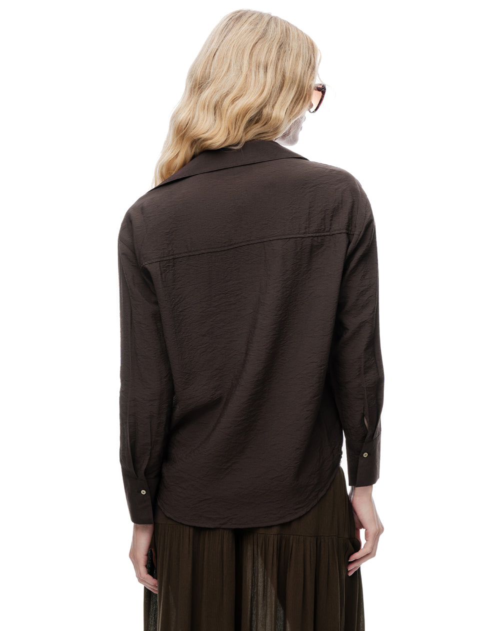 Camisa regular manga larga chocolate mujer