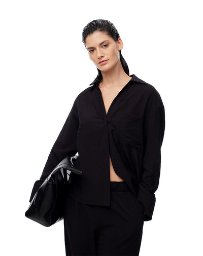 Camisa manga larga regular negra mujer