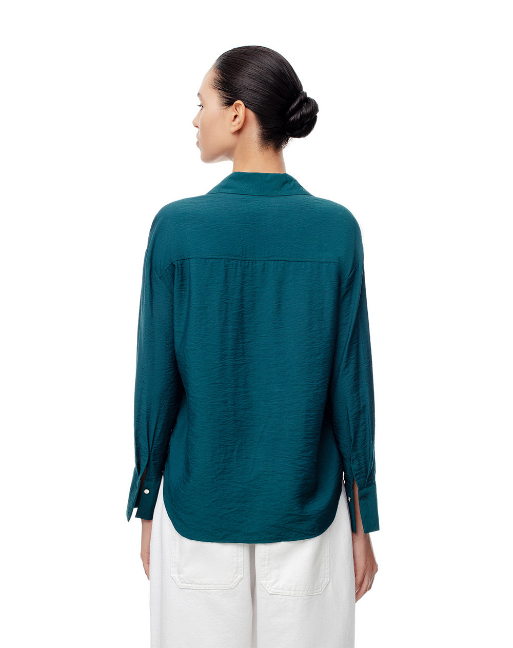 Camisa manga larga regular verde mujer