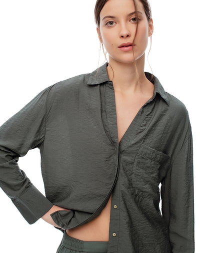 Camisa manga larga regular verde mujer