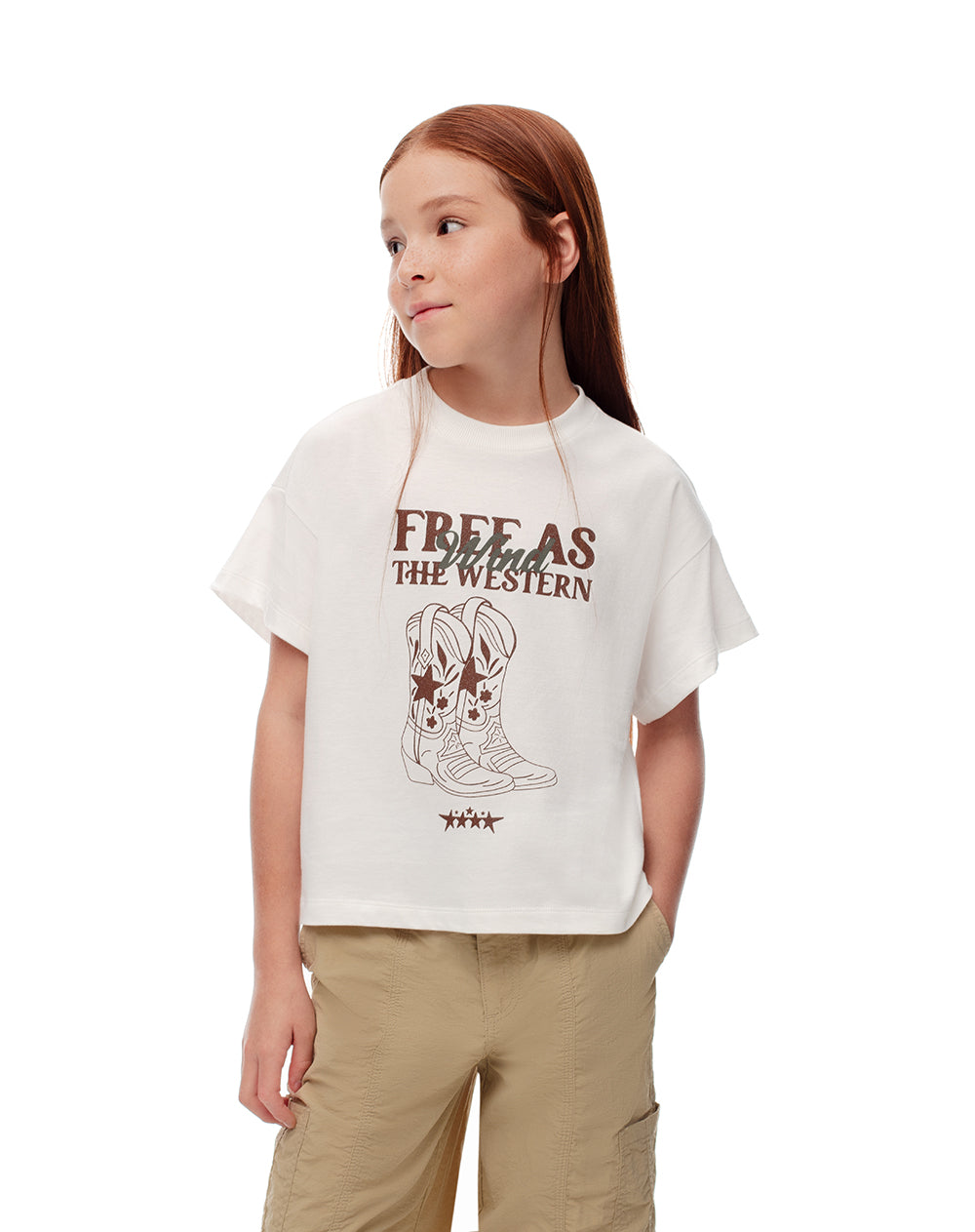 Camiseta regular algodón blanca estampada niña1