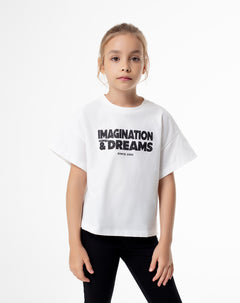 Camiseta oversize algodón blanca niña