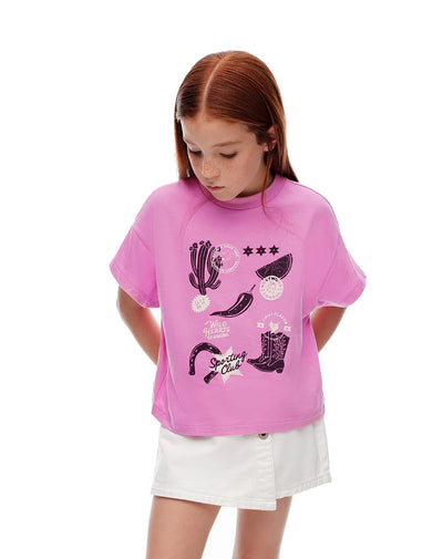 Camiseta relaxed fit manga corta rosada
