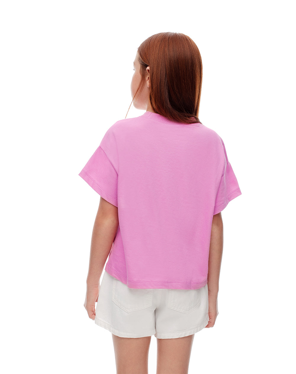 Camiseta regular algodón rosa estampada niña