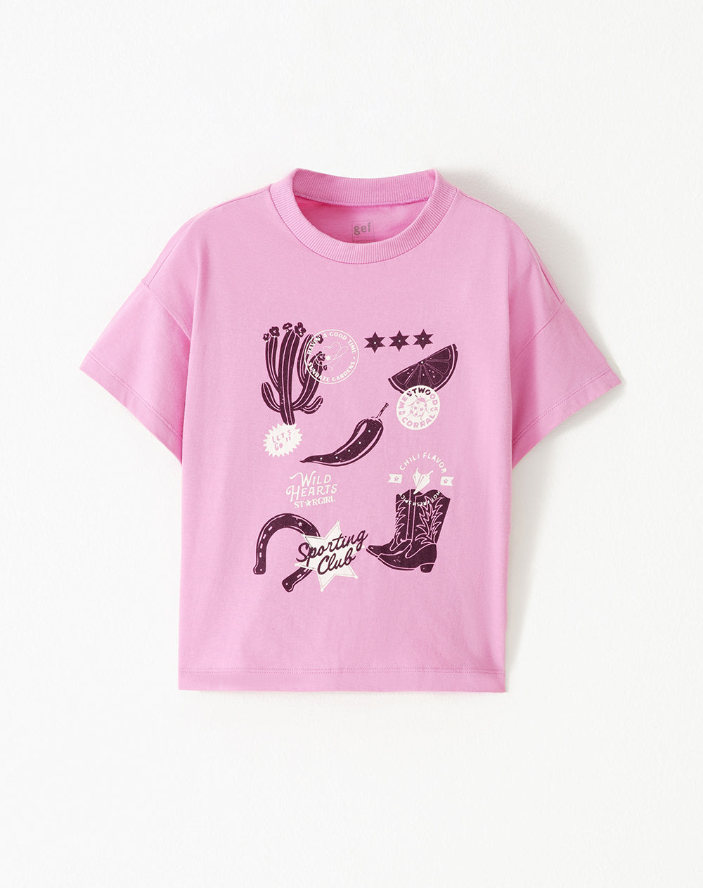 Camiseta regular algodón rosa estampada niña