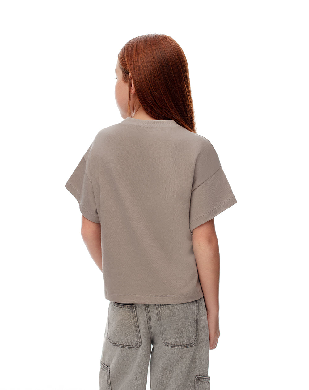Camiseta regular algodón taupe estampada niña