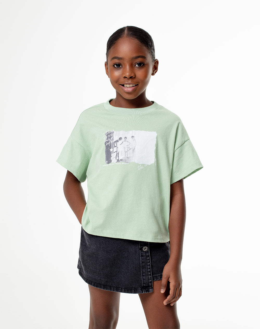 Camiseta oversize algodón verde niña