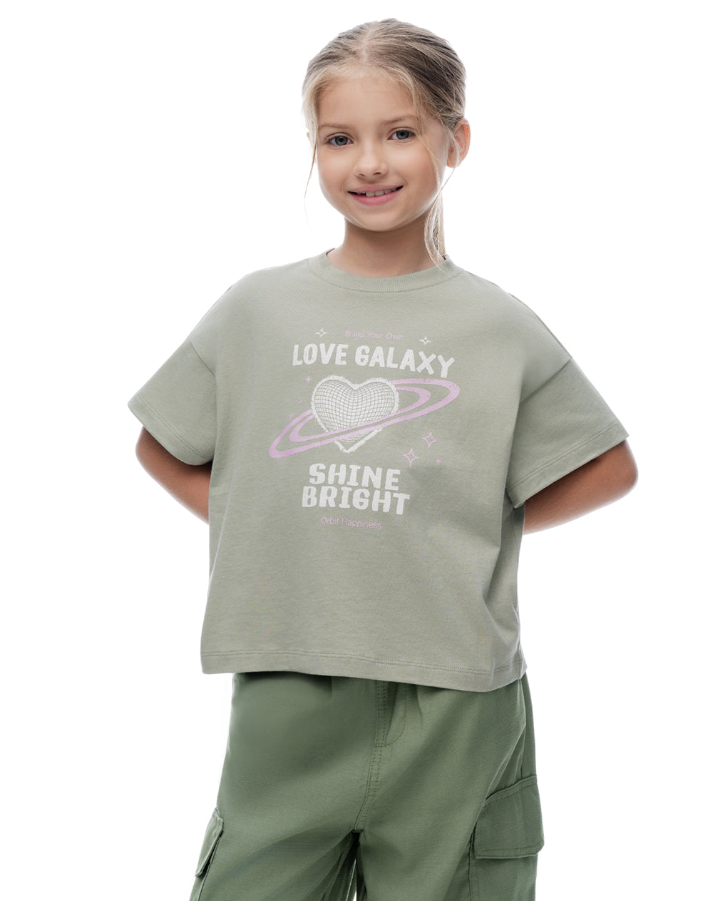 Camiseta relaxed manga corta verde niña