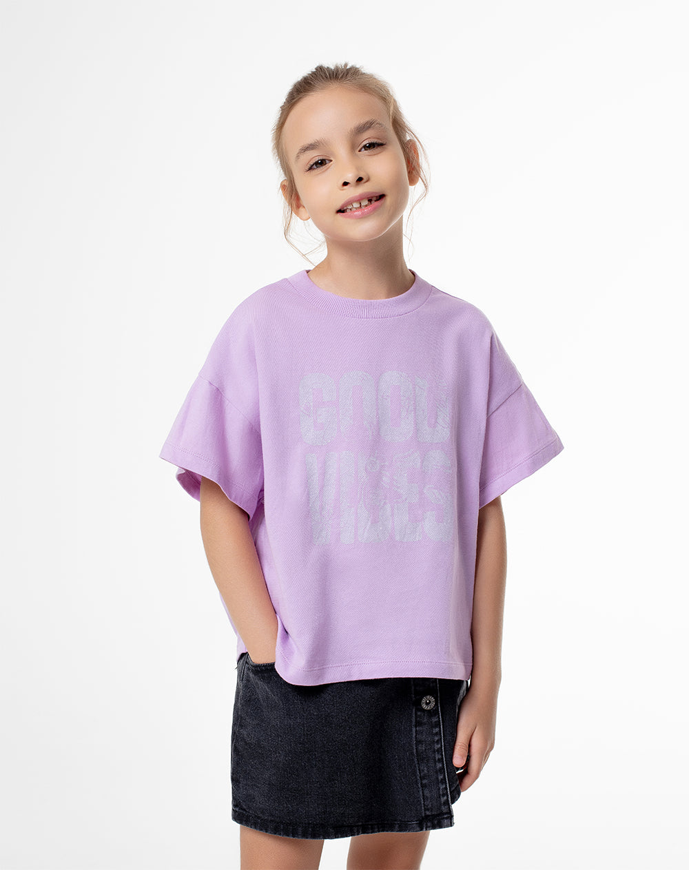 Camiseta oversize algodón lila niña