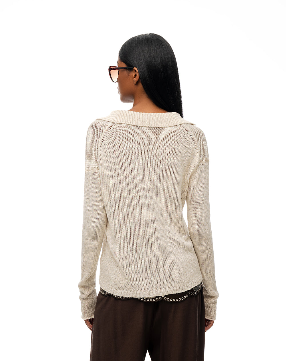 Suéter tipo polo tejido de punto habano mujer