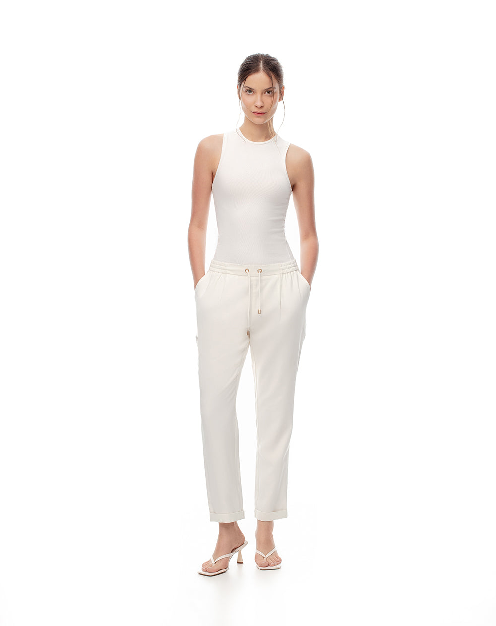 Pantalón recto tiro alto habano mujer