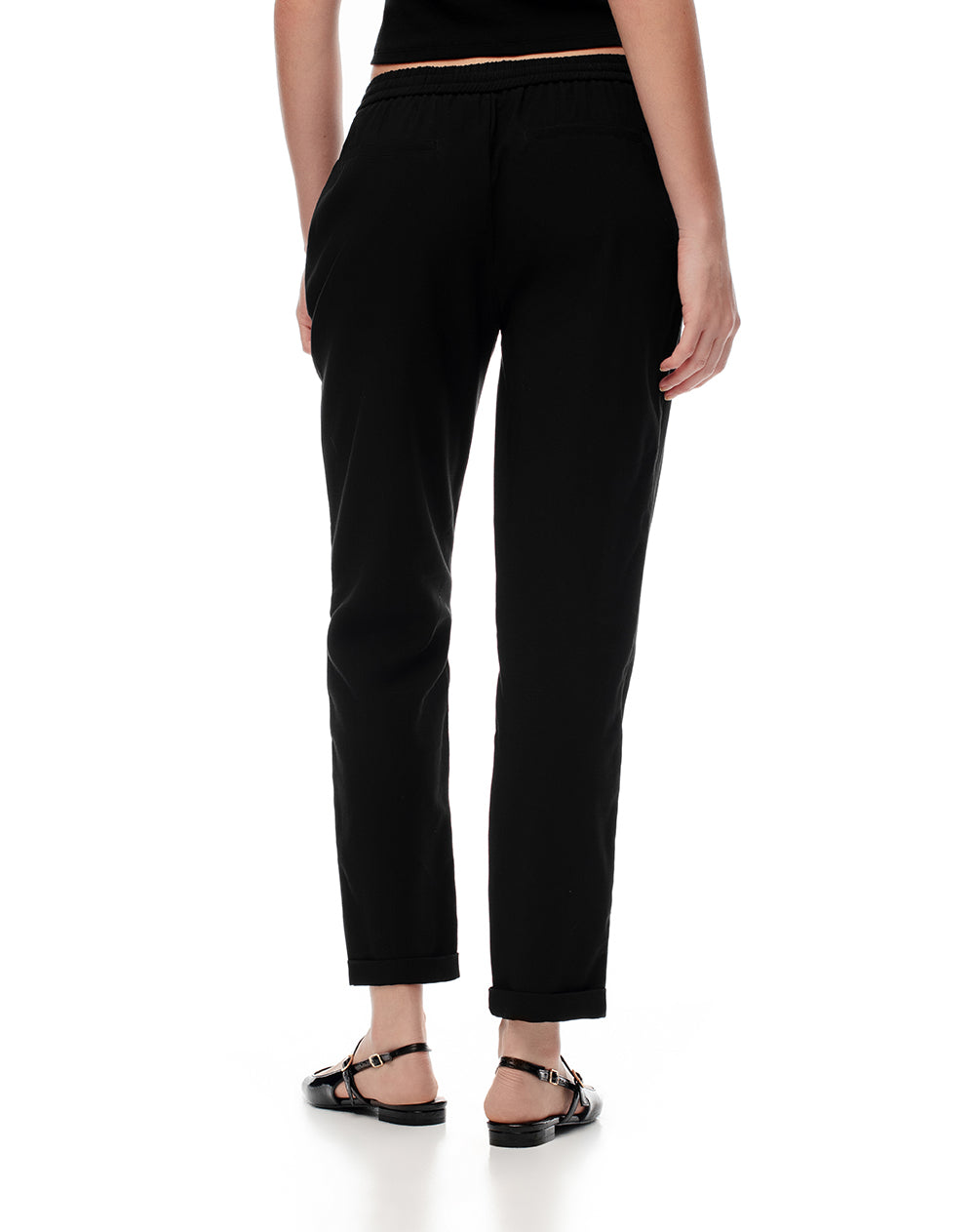 Pantalón recto tiro alto negro mujer