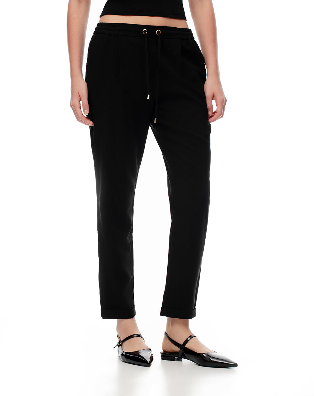 Pantalón recto tiro alto negro mujer