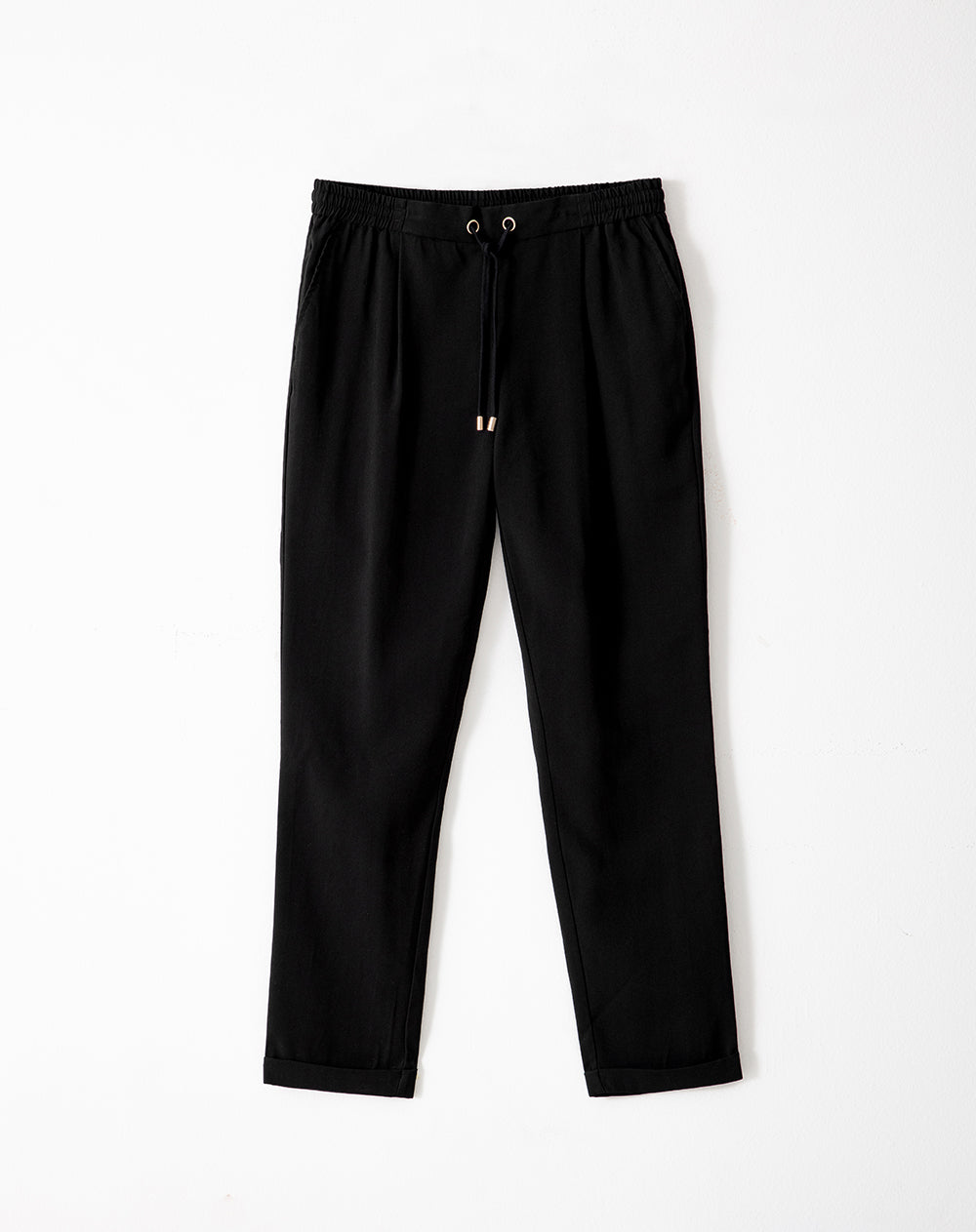 Pantalón recto tiro alto negro mujer