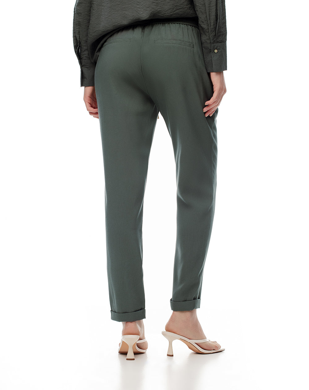 Pantalón recto tiro alto verde mujer