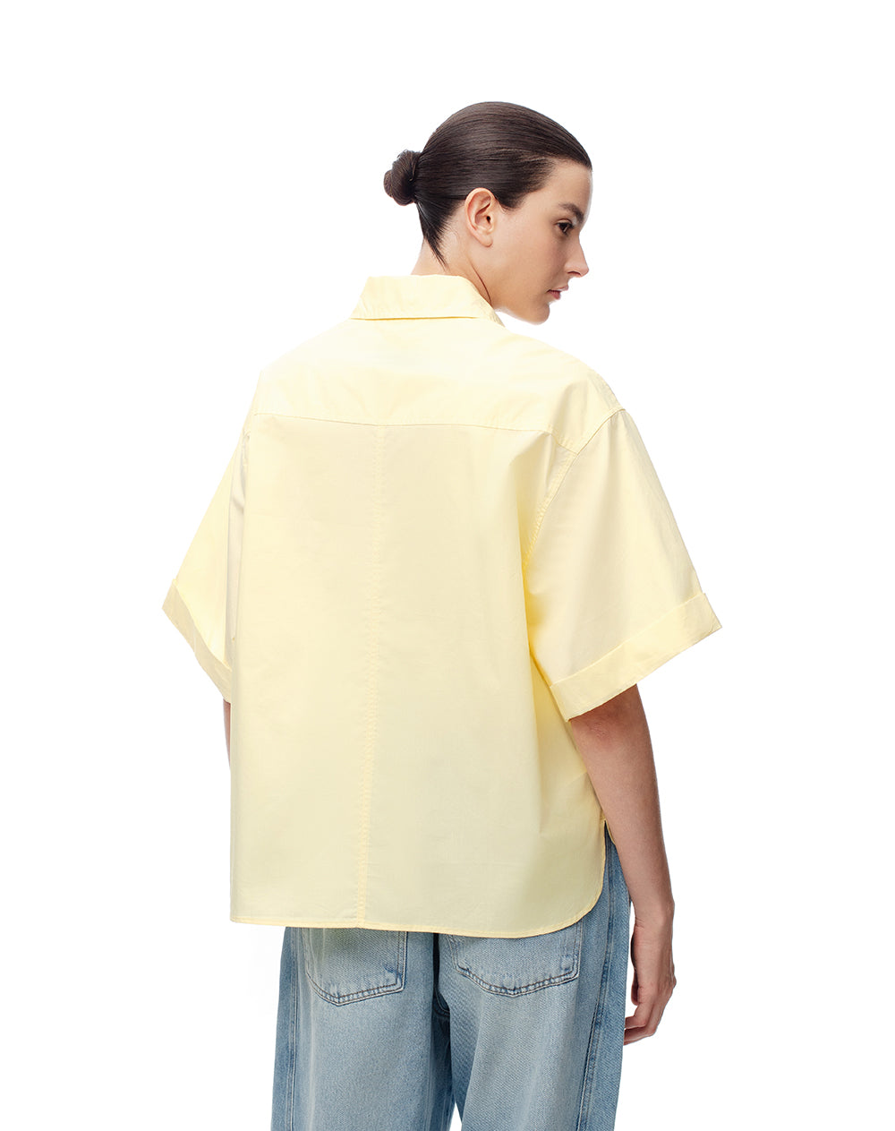 Camisa manga corta oversize algodón amarilla mujer