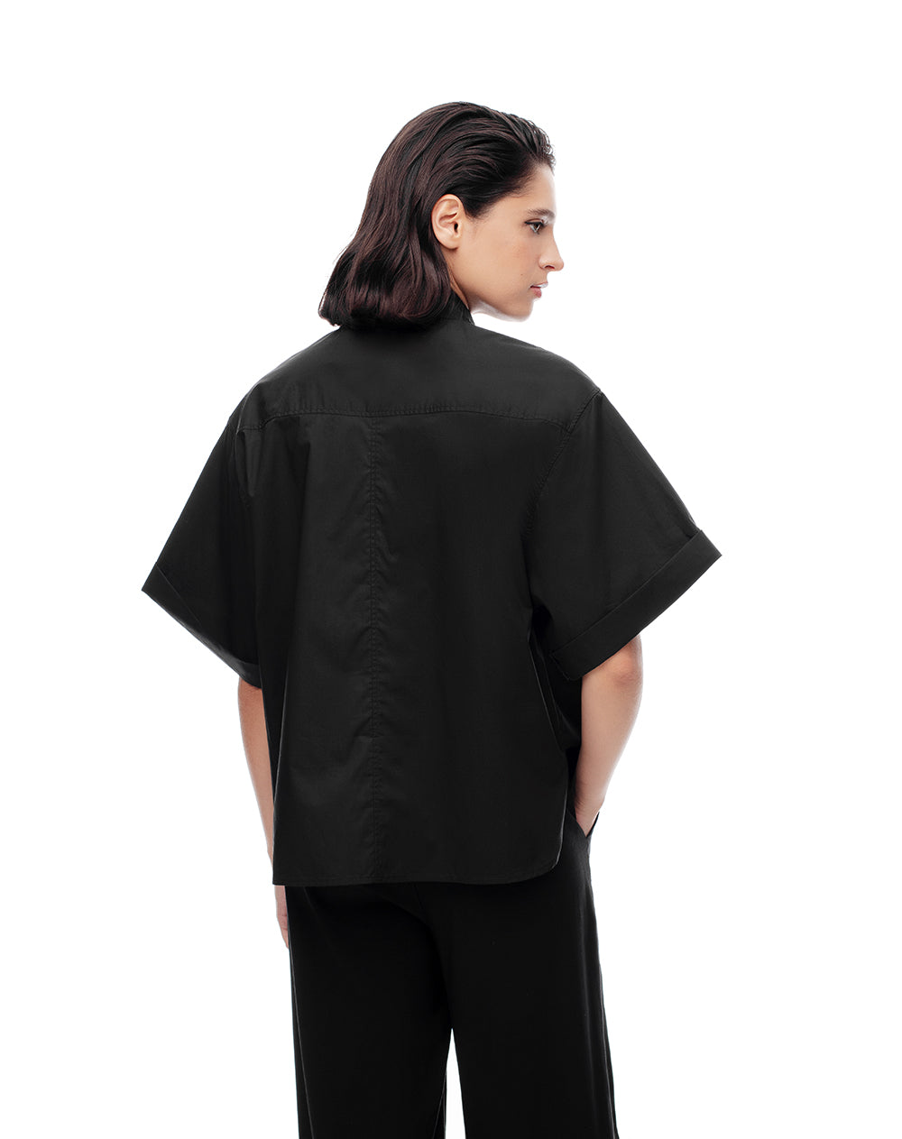 Camisa manga corta oversize algodón negra mujer