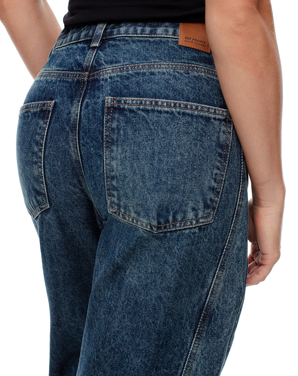 Jean wide leg tiro alto dobladillo índigo oscuro mujer