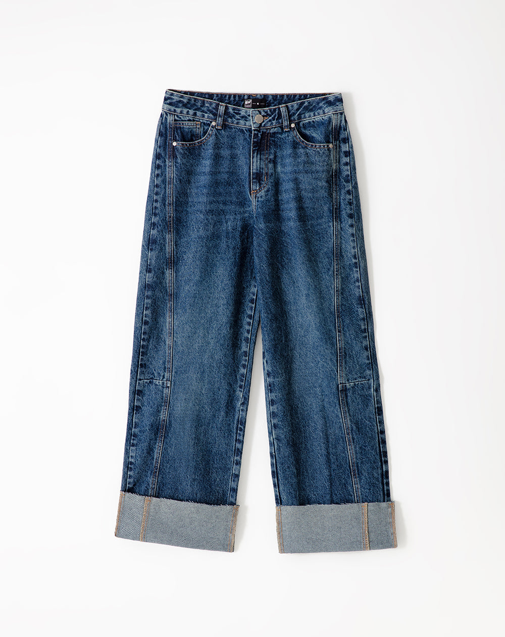 Jean wide leg tiro alto dobladillo índigo oscuro mujer