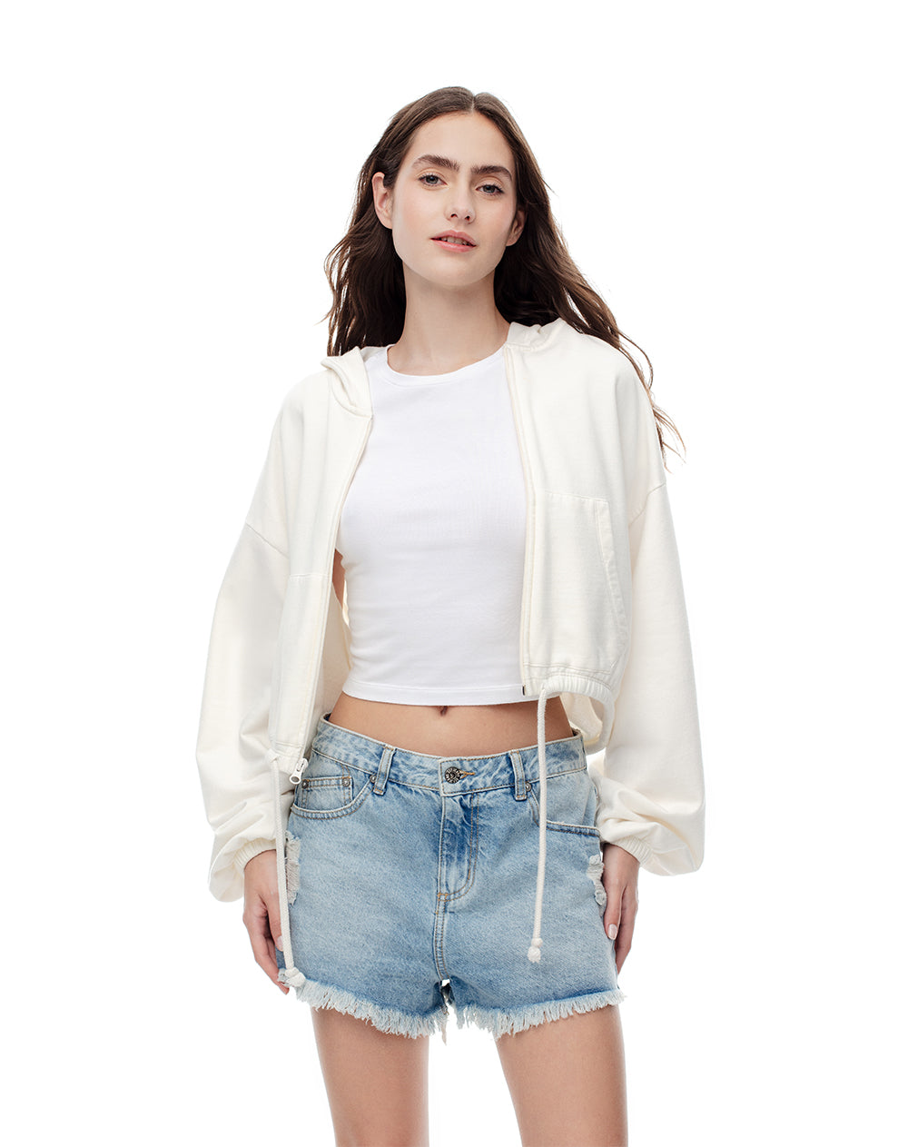 Short tiro medio denim desgaste índigo medio mujer