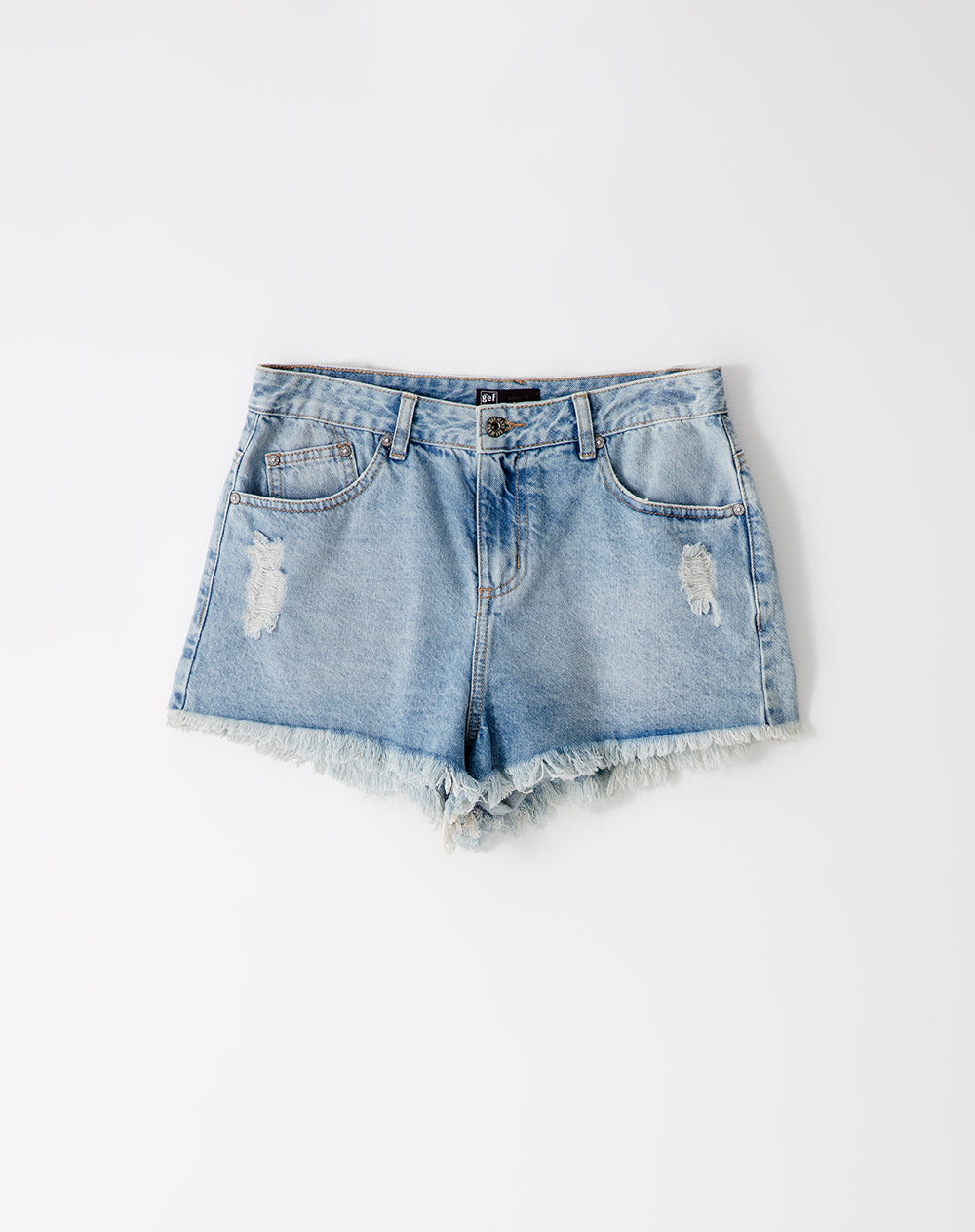 Short tiro medio denim desgaste localizado indigo medio para mujer