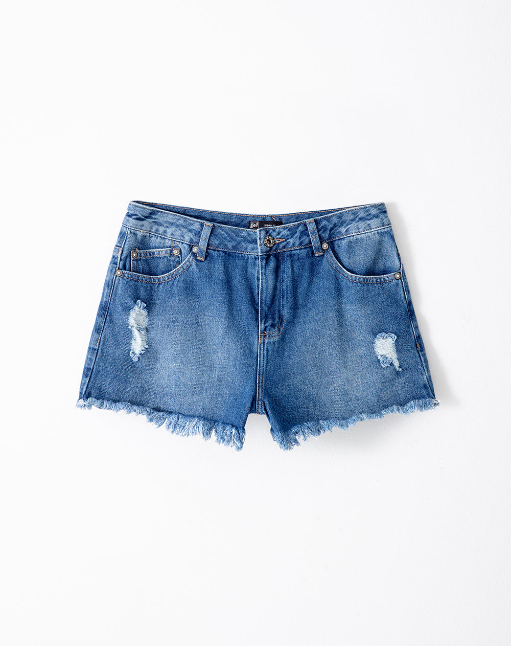 Short tiro medio denim desgaste índigo medio mujer