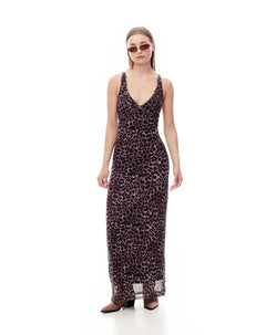 Vestido largo tull con forro print mujer