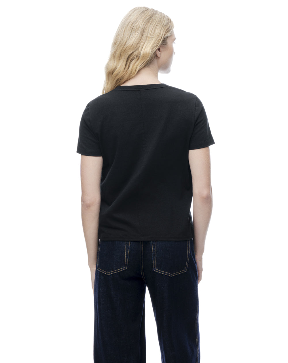 Camiseta regular manga corta negra mujer