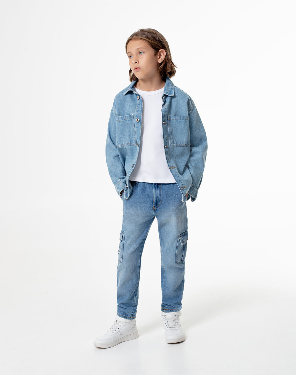 Jean cargo 100% algodón índigo medio niño