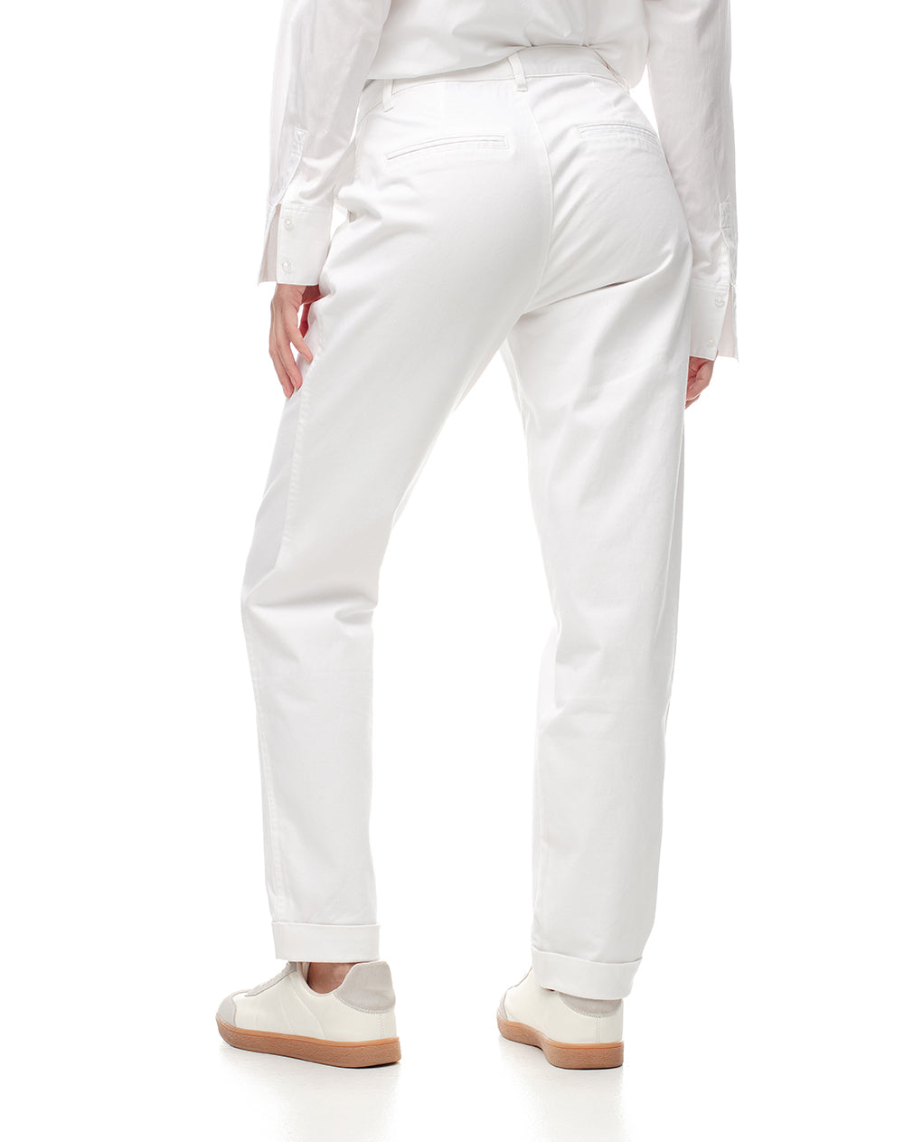Pantalón recto tiro medio algodón blanco mujer