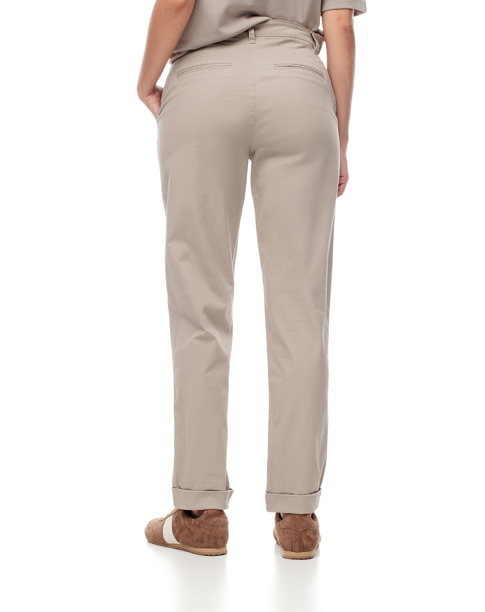 Pantalón recto tiro medio algodón taupe mujer