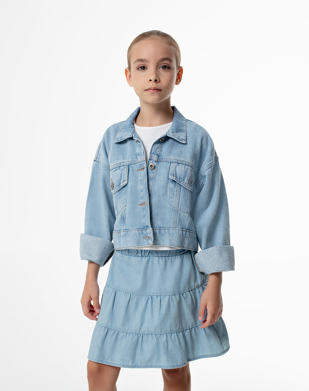 Falda capas denim índigo claro niña
