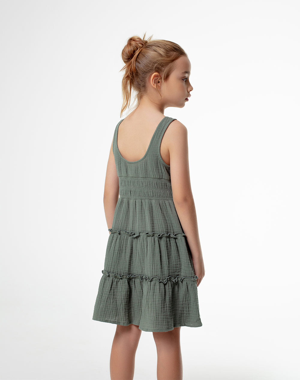 Vestido corto capas algodón verde niña