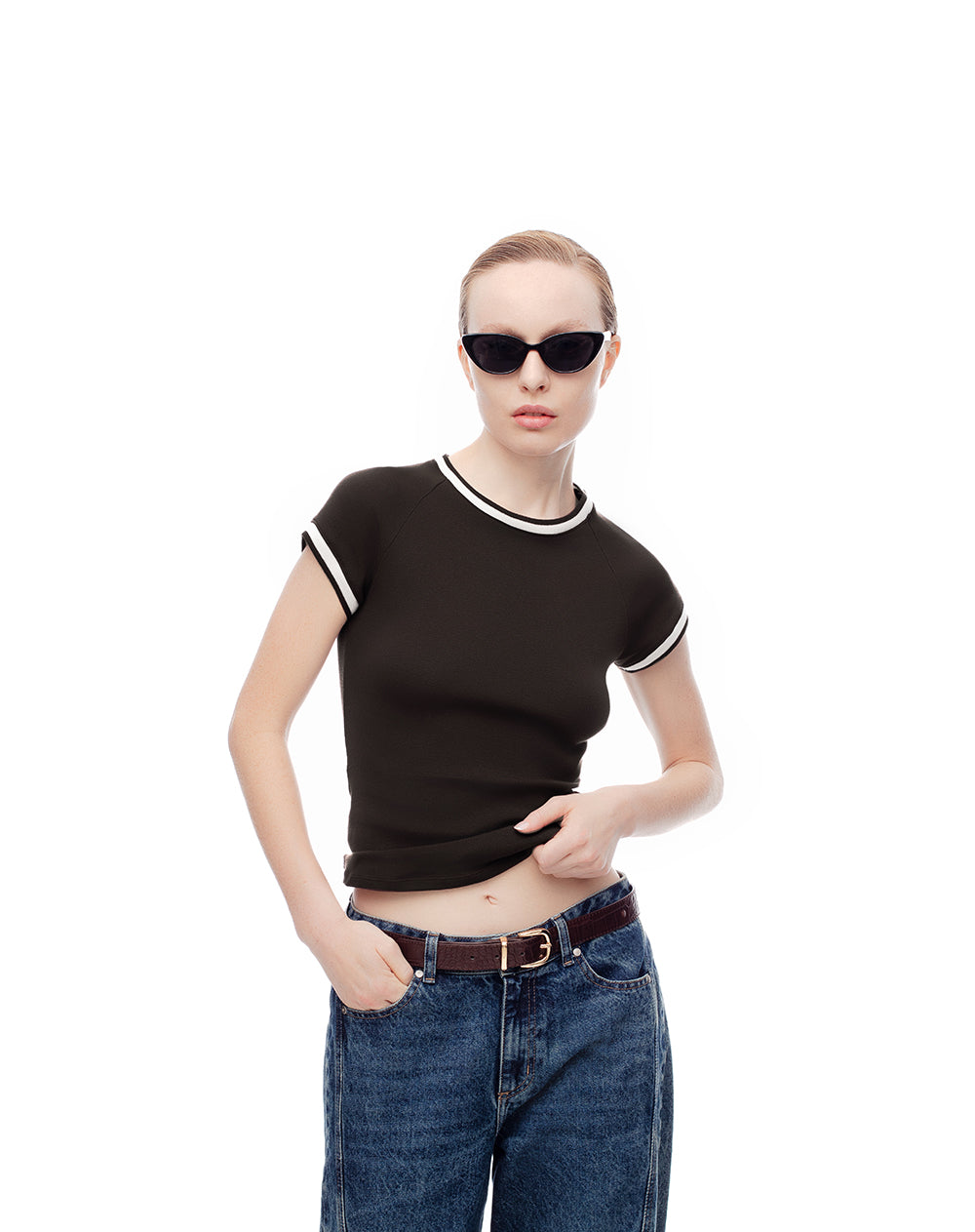 Camiseta slim algodón chocolate mujer