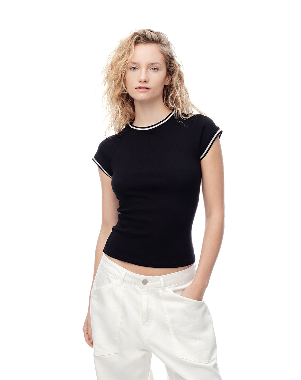 Camiseta slim algodón negra mujer