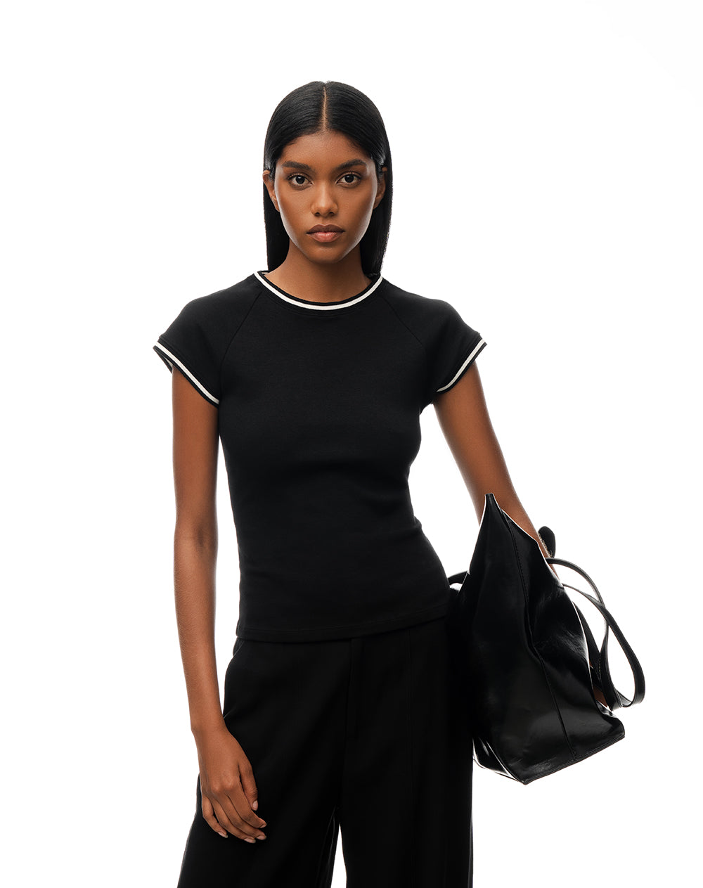 Camiseta slim algodón negra mujer