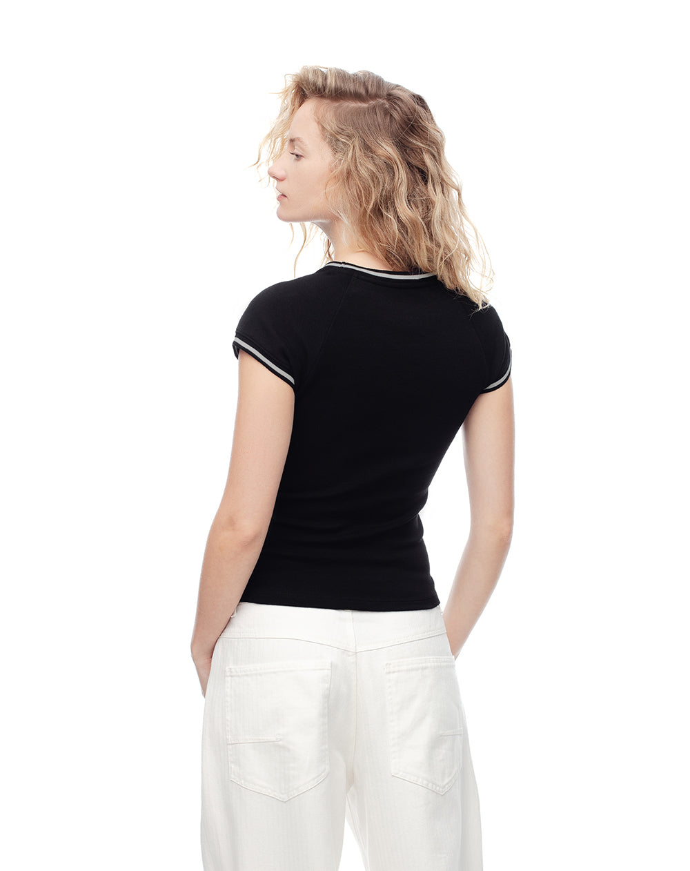 Camiseta slim algodón negra mujer