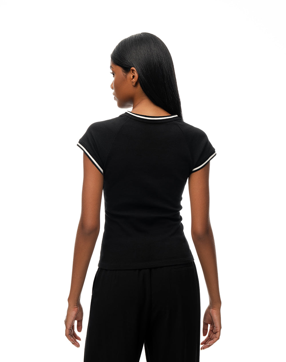 Camiseta slim algodón negra mujer