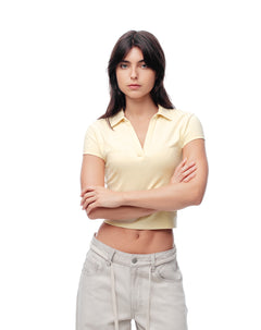 Polo slim algodón crema mujer
