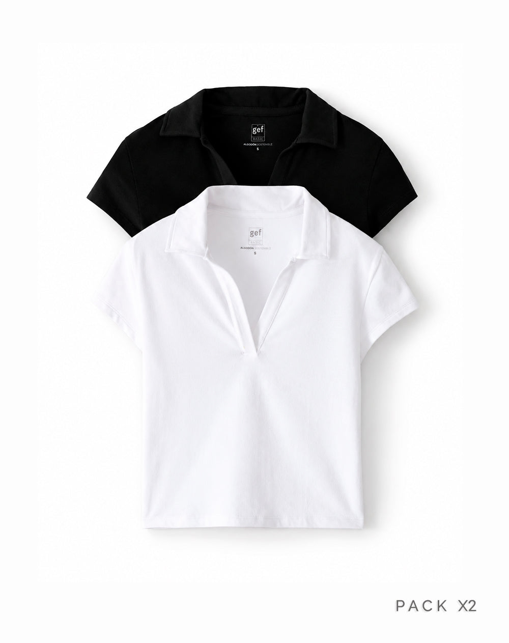 Pack x2 polo slim algodón negro + blanco mujer