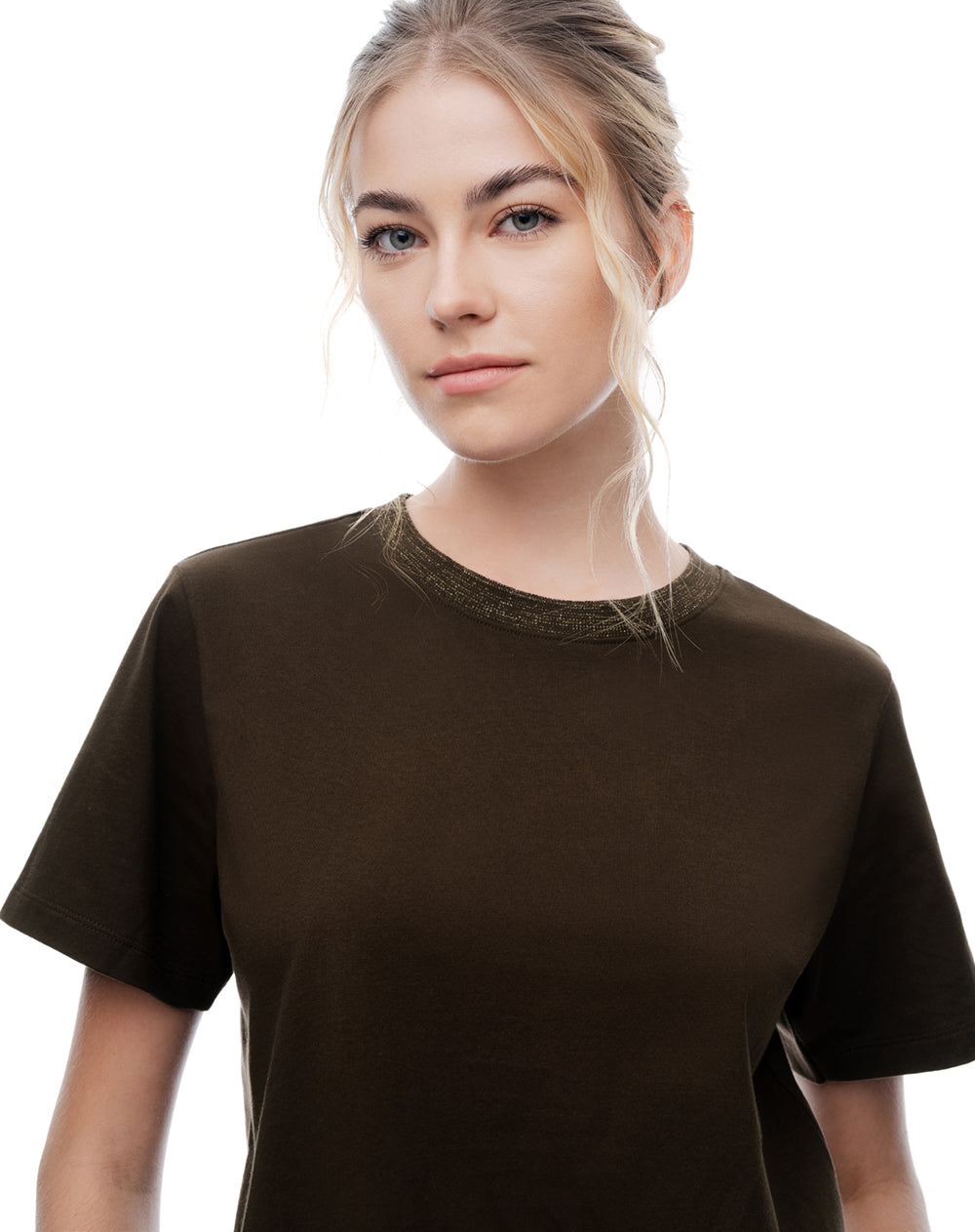 Camiseta regular manga corta chocolate mujer