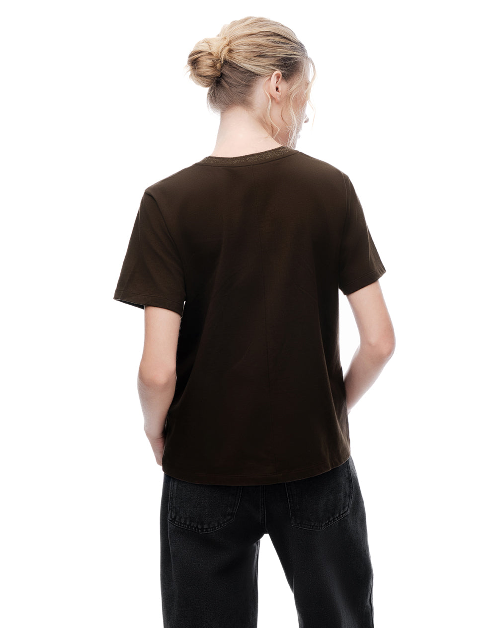 Camiseta regular manga corta chocolate mujer