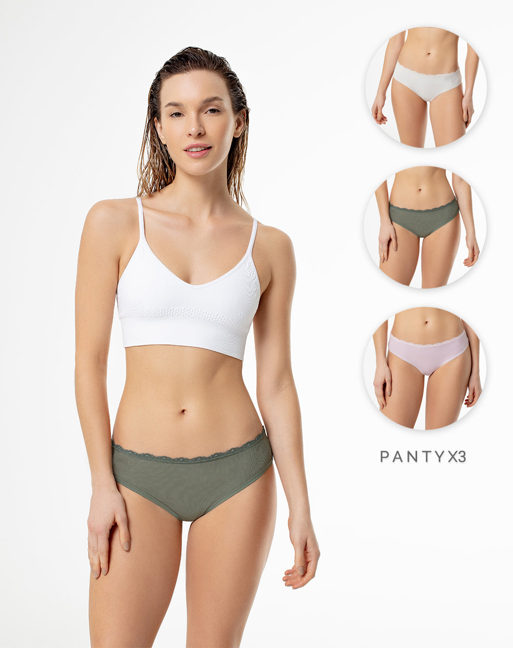 Panty cachetero  x3unds con encaje surtido