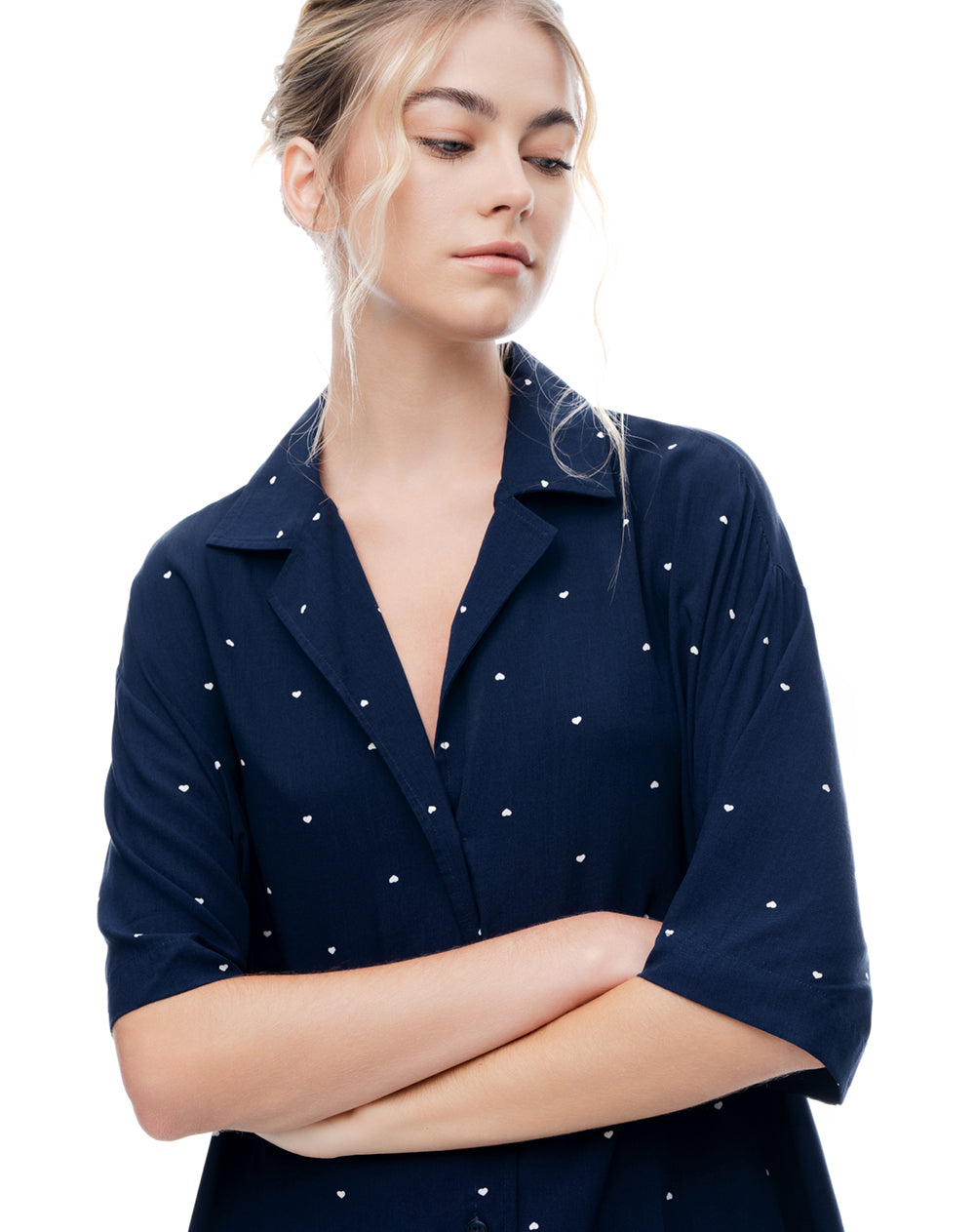 Camisa regular manga corta azul estampado mujer