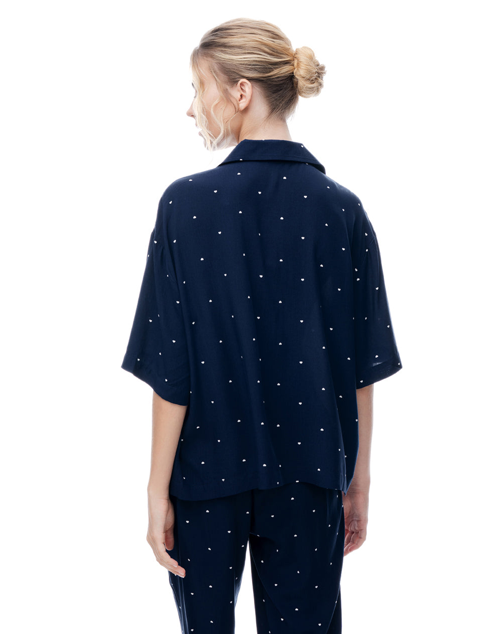 Camisa regular manga corta azul estampado mujer