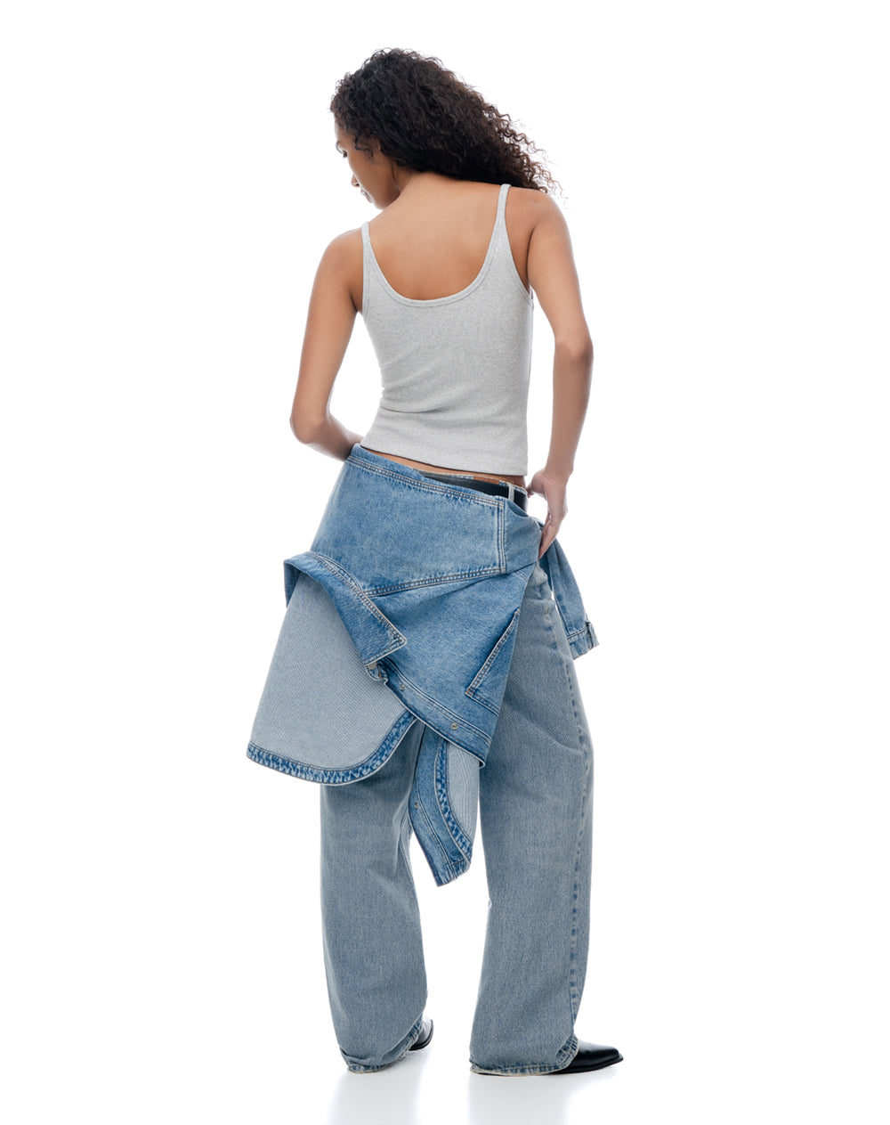 Camiseta manga sisa slim rib algodón gris mujer