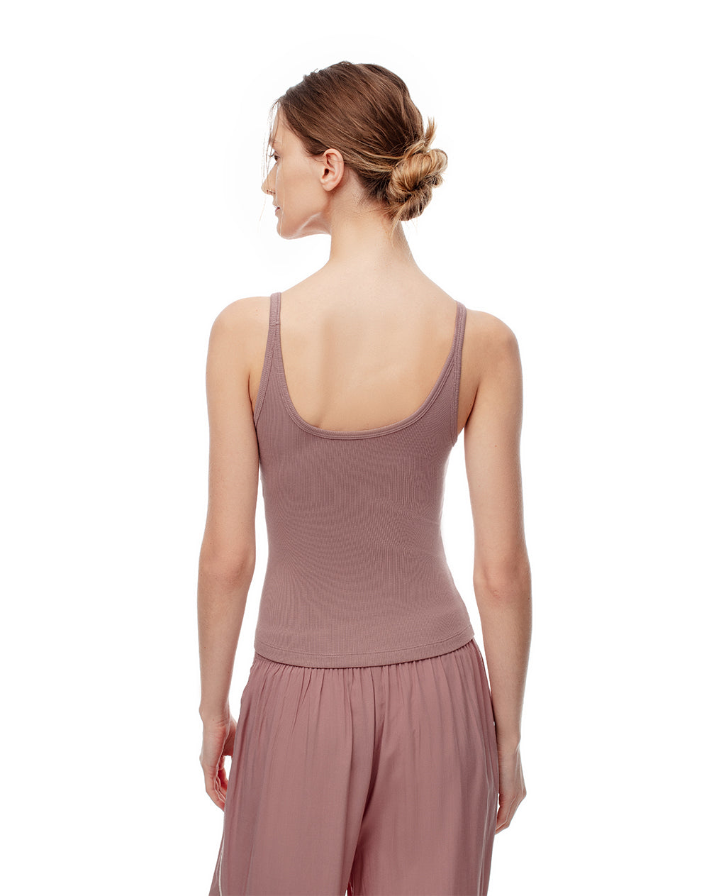 Camiseta manga sisa slim rib algodón malva mujer