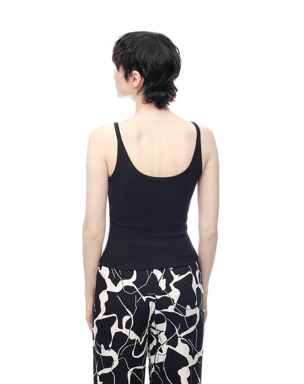 Camiseta manga sisa slim rib algodón negra mujer