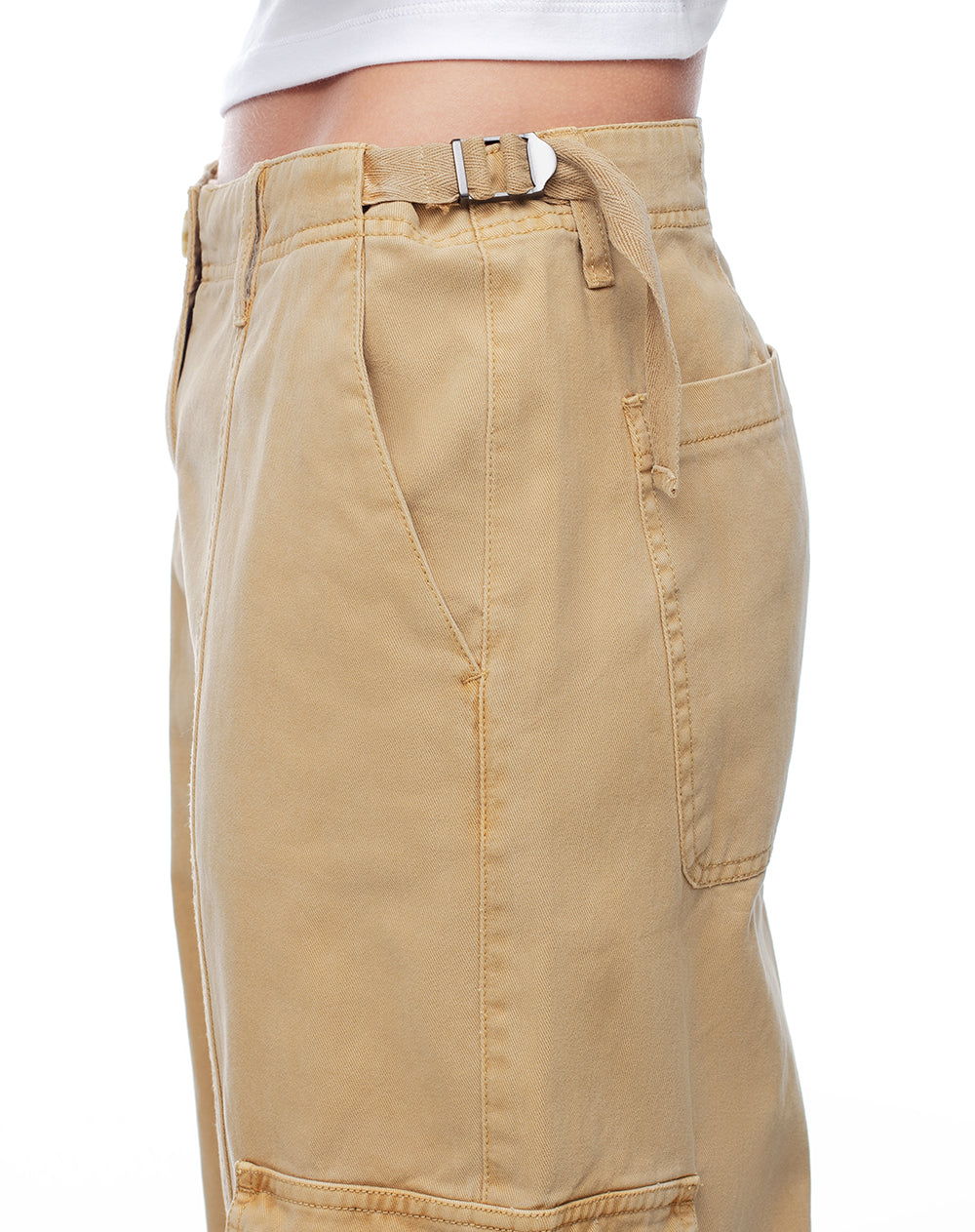 Pantalón cargo tiro bajo algodón caqui mujer